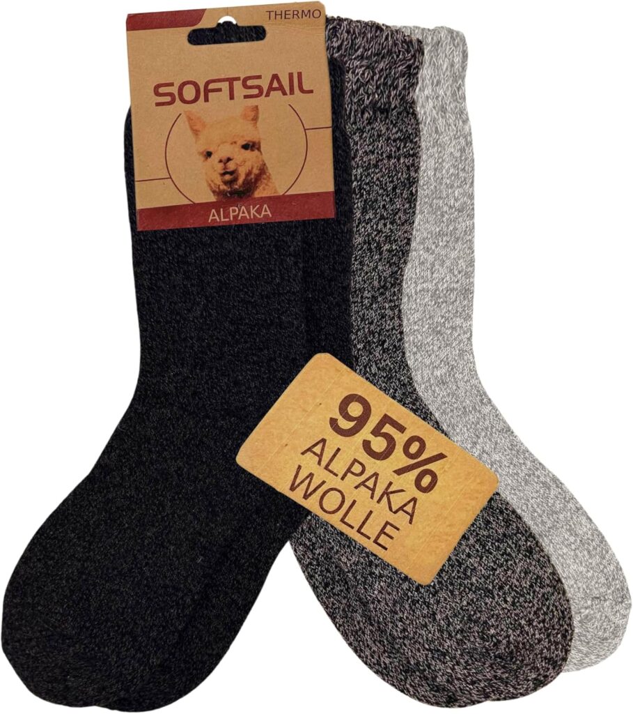 HENKi 3 Paar Alpaka Socken 95% Wolle PREMIUM, Herren Damen Kinder, Warm Kuschelig mit Alpakawolle, Thermo Flauschig Stricksocken, für Mann Frau